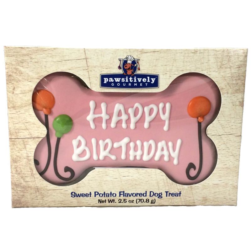 Happy Birthday Bone Pink Dog Cookie Gift Box 2.5oz