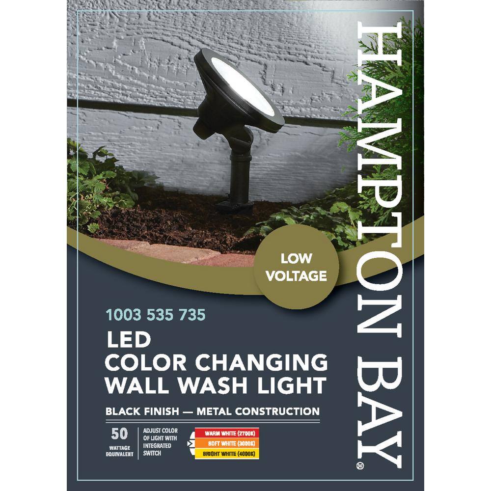 Hampton Bay 9.8-Watt Black Adjustable Light Color Outdoor Integrated LED Landscape Flood Light IWH5101L-2