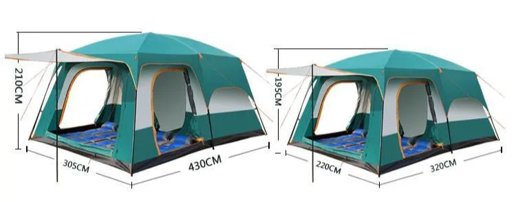 outdoor camping Two bedrooms and one bathroom family tent Village big Spreader bar tent 6 8 12 person