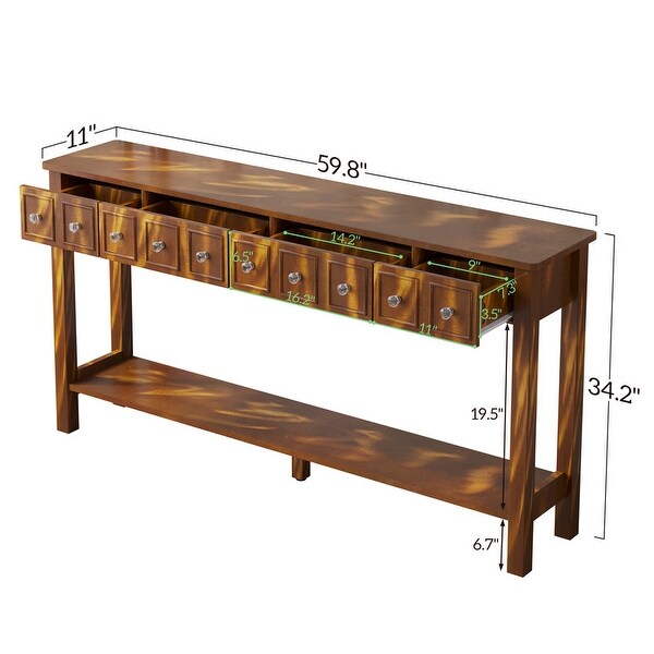 Entryway Long Console Table with Different Size Drawers and Shelf