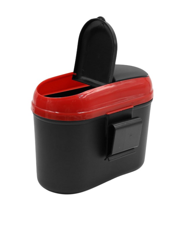 Unique Bargains Mini Red Black Plastic 2 way Open Car Rubbish Bin Holder Garbage Trash Can