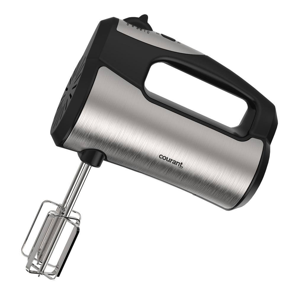 Courant 250-Watt 5-Speed Hand Mixer with Storage Stand for Mixer Beaters and Hooks - Stainless Steel MCHM1580ST974