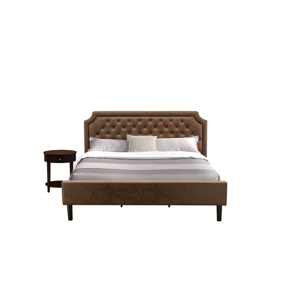 2 Piece King Bedroom Set with Bed and Antique Mahogany Nightstand   Dark Brown Pu leather and Black Legs(Bed Size Option)