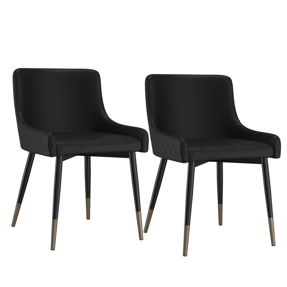 Set of 2 Modern Faux Leather and Metal Side Chair   N/A