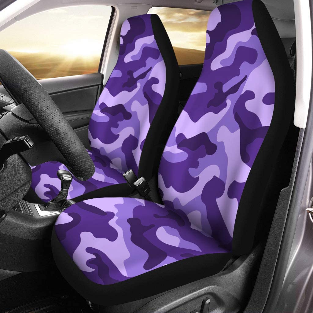 FMSHPON Set of 2 Car Seat Covers Camo Camouflage Purple Monochrome Abstract Color Universal Auto Front Seats Protector Fits for Car，SUV Sedan，Truck