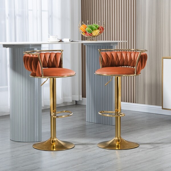 Velvet Swivel Bar Stools with Low Back and Footrest