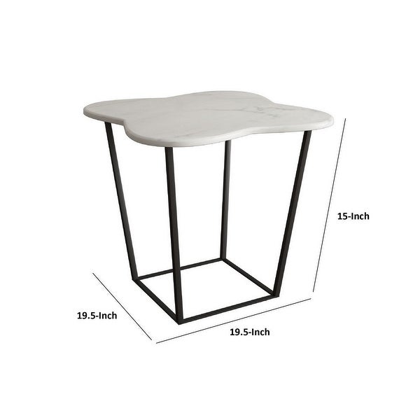 Cid 20 Inch Modern End Table， Marble Top， Metal Base Frame， White， Black - 19.5L x 19.5W x 15H Inches