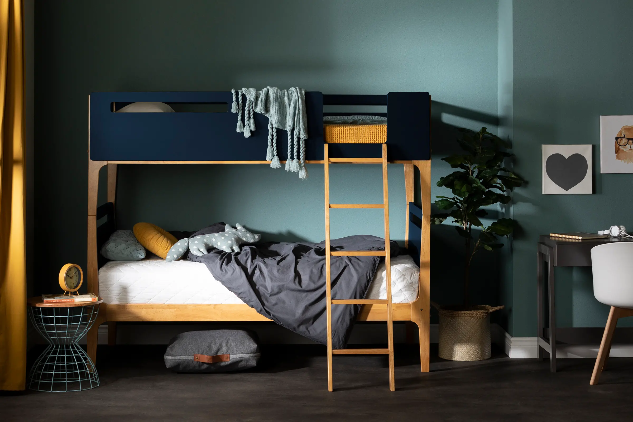 Bebble Natural and Navy Blue Twin Bunk Bed