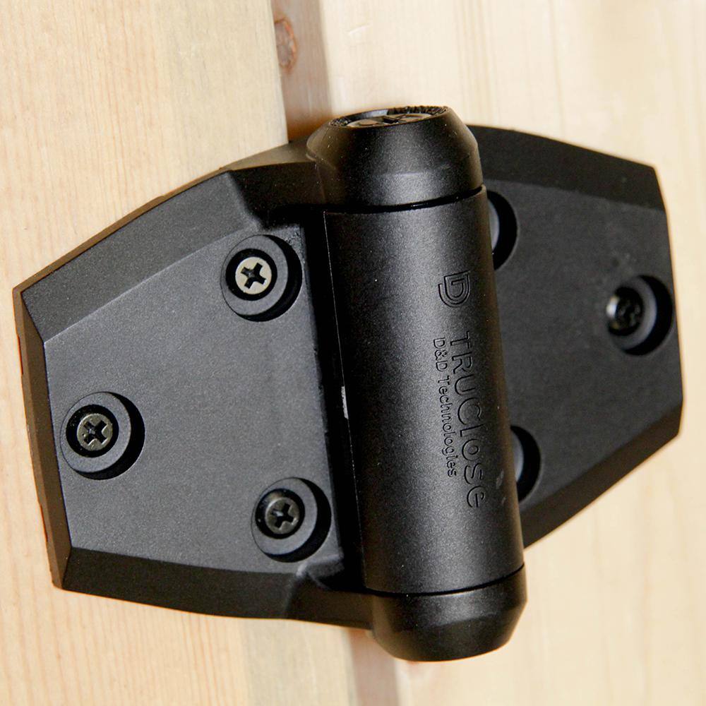 Tru-Close DD 5-18 in. x 3-34 in. Black Self-Closing Vinyl and Wood Gate Hinge (2-Piece) 50590