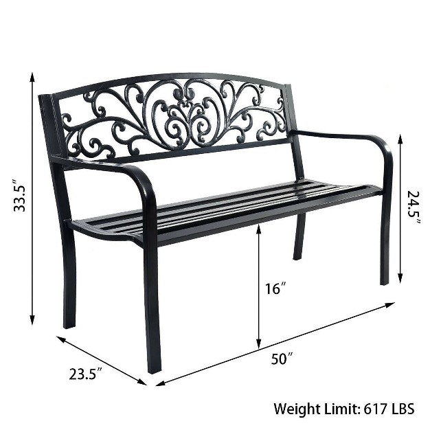 Costway 50 x27 x27 Patio Park Garden Bench Porch Chair Steel Frame Cast Iron Backrest