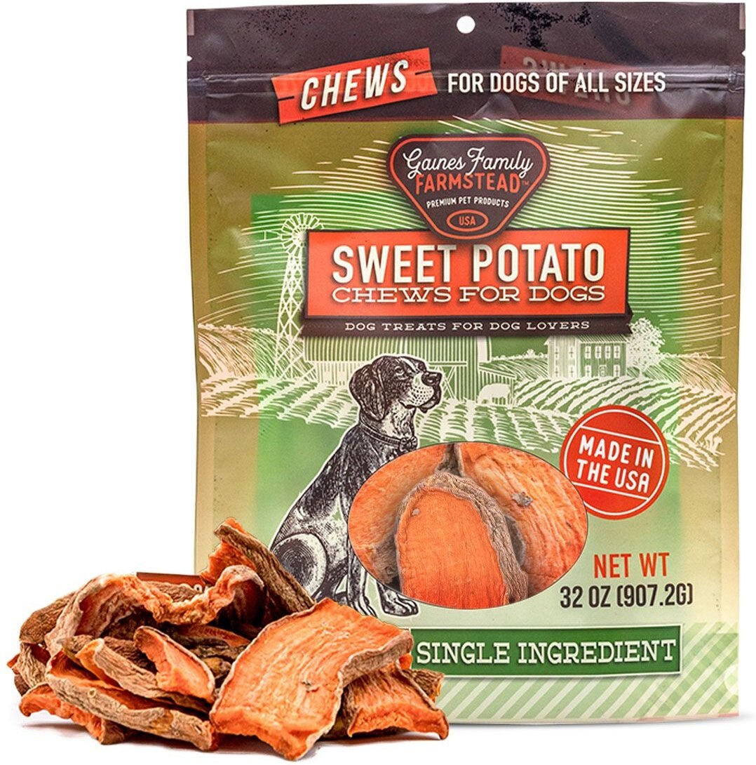 Gaines Family Farmstead Sweet Potato Chews Grain-Free Dog Treats， 32-oz bag