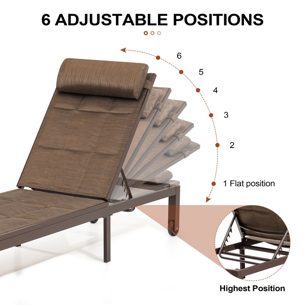 Outdoor Adjustable Quilted Wheeled Chaise Lounge Chairs with Small Table 3 Piece Set   77.17\