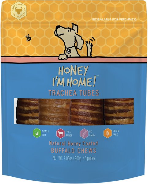 Honey I'm Home! Trachea Tubes Natural Honey Coated Buffalo Chews Grain-Free Dog Treats