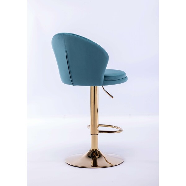 Bar Stools，with Chrome Footrest and Base Swivel Height Adjustable Mechanical Lifting Velvet + Golden Leg