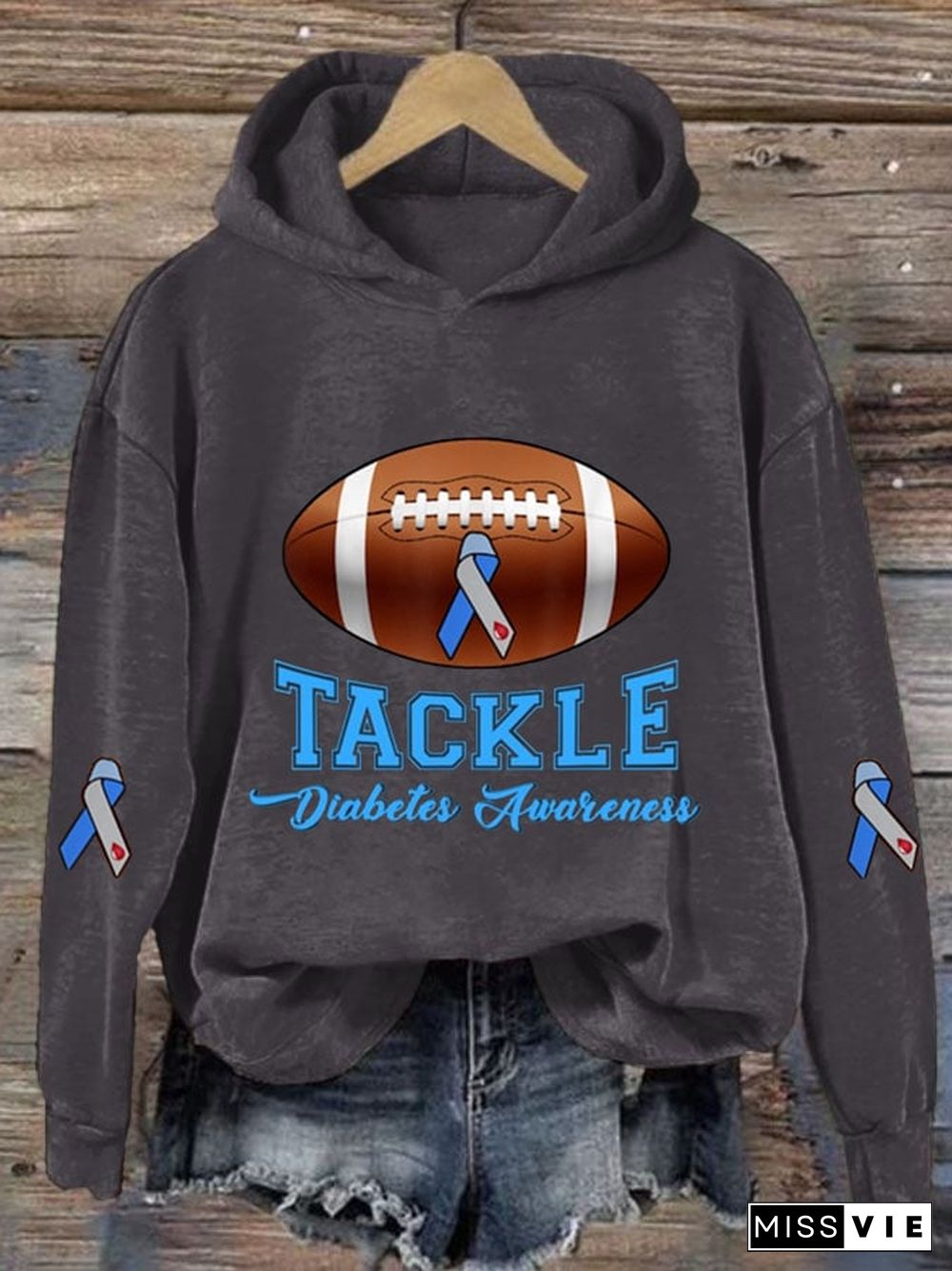 Women's Tackle Diabetes Awareness Print Casual Hoodie