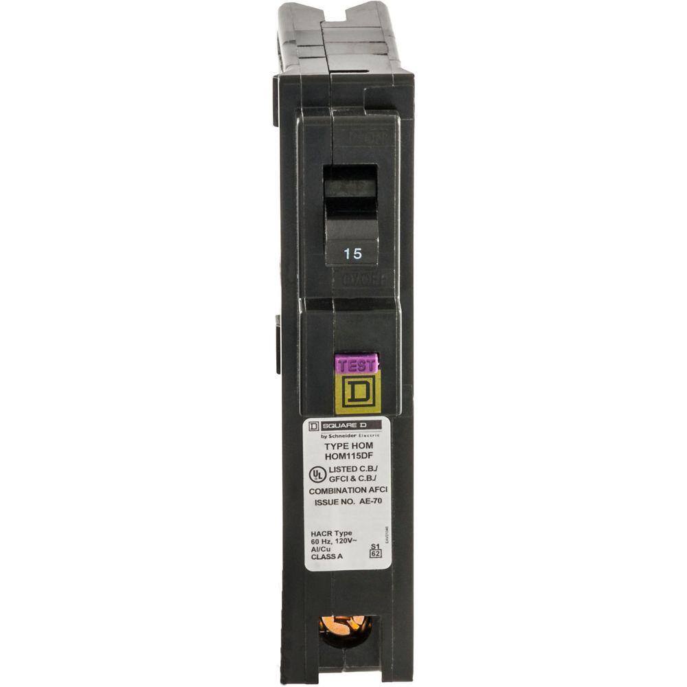 Square D Homeline 15 Amp Single-Pole Plug-On Neutral Dual Function (CAFCI and GFCI) Circuit Breaker HOM115PDFC