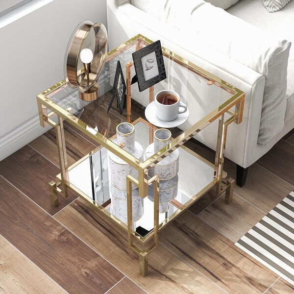 Furniture of America Yout Glam Champagne 20-in Glass Top End Table