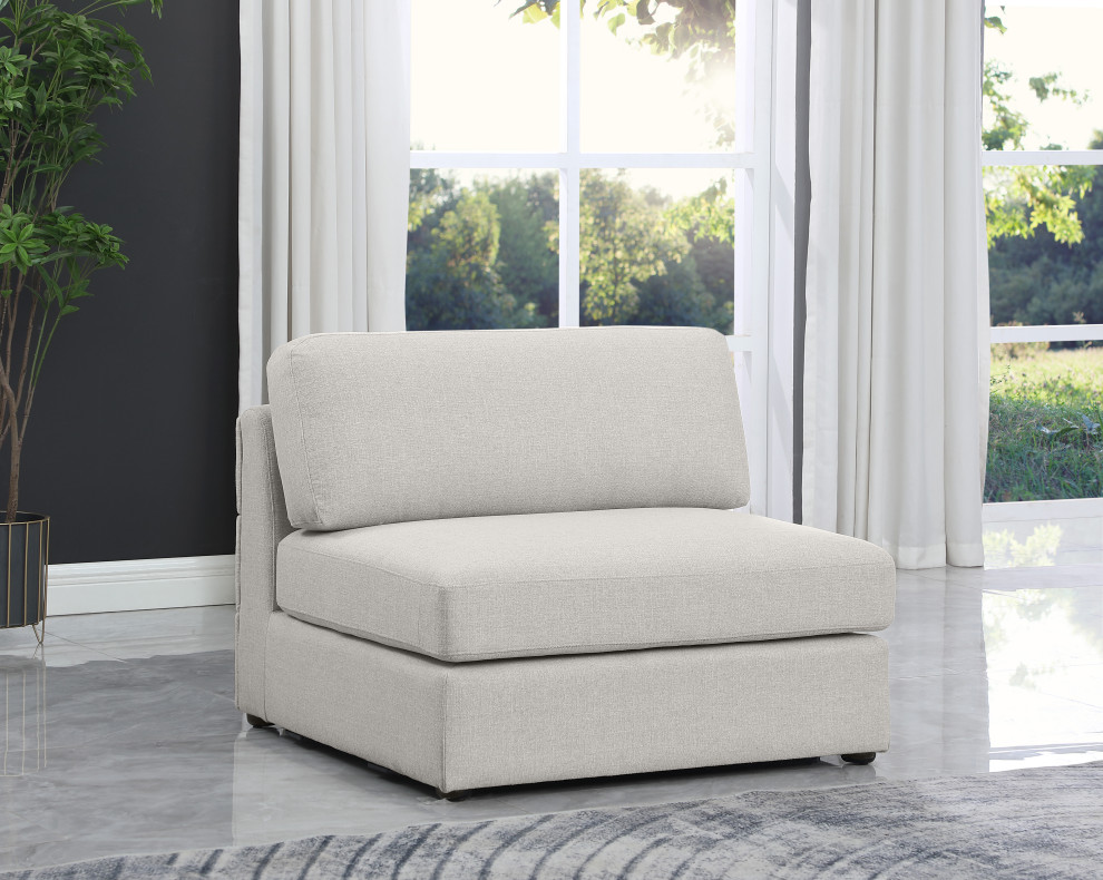 Beckham Beige Durable Linen Textured Fabric Armless   Transitional   Armchairs And Accent Chairs   by Meridian Furniture  Houzz