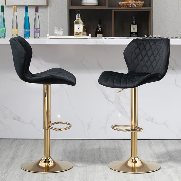 Velvet Adjustable Swivel Bar Stools Set of 2 Modern Counter Height Barstools