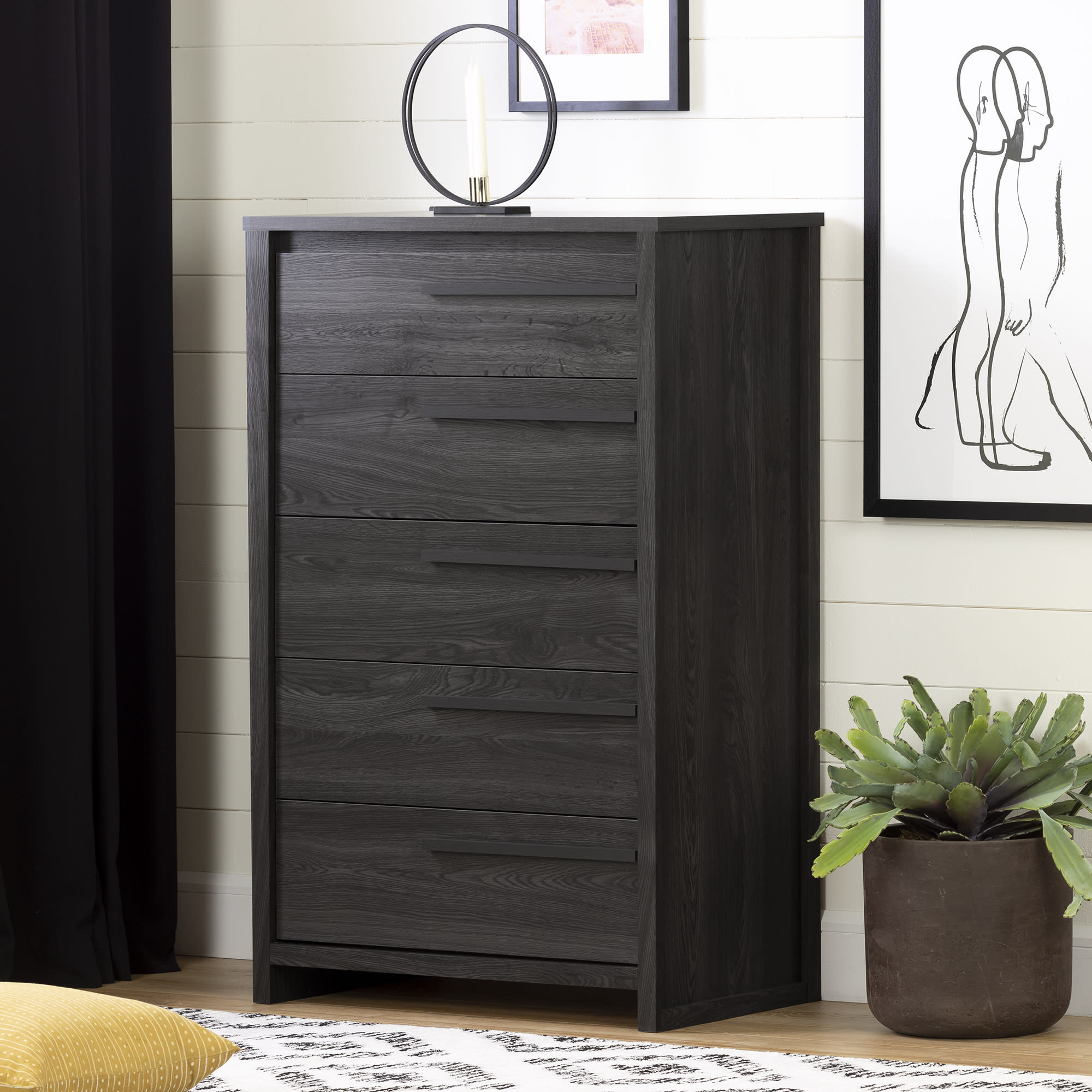 South Shore Tao Master Bedroom Chest-Color:Gray,Design / Pattern:Modern,Finish:Gray Oak,Material:Laminated particleboard