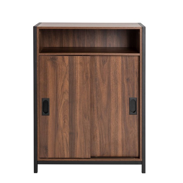 Wooden Metal Floor Cabinet With Double Sliding Doors Natural Glitzhome