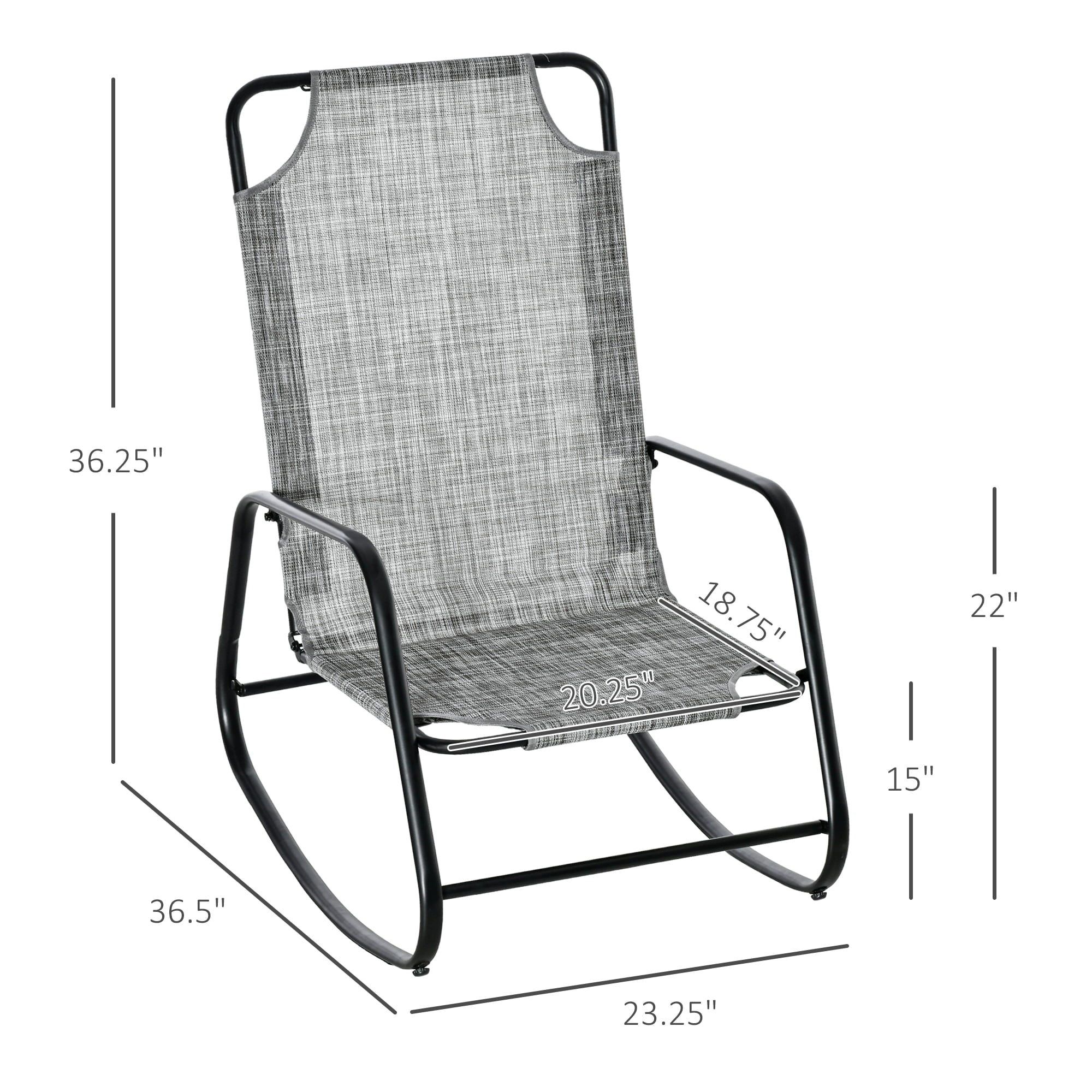 Outsunny Garden Rocking Chair, Patio Sling Fabric Single Rocker, Gray