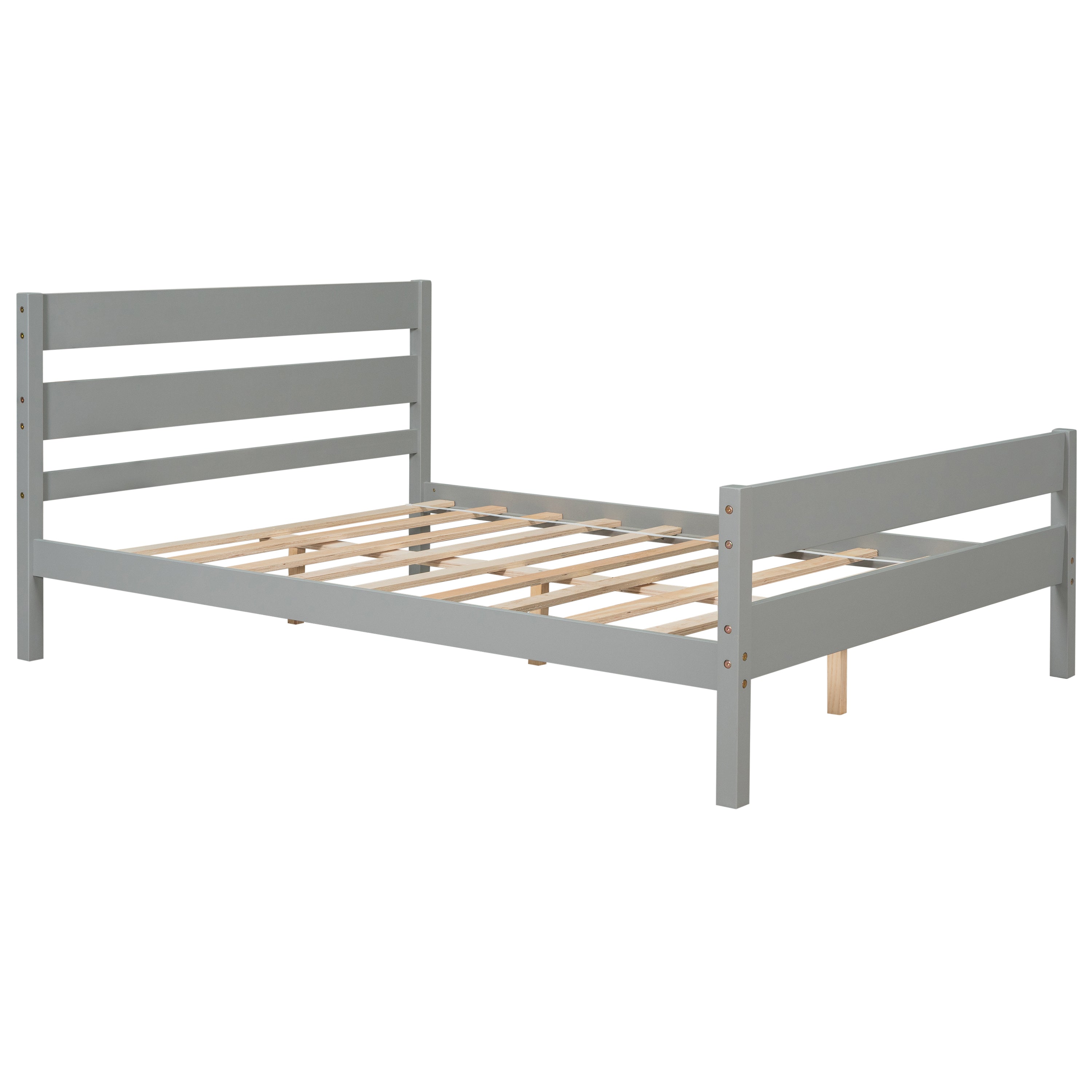 SYNGAR Gray Full Bed Frame with Headboard and Footboard, Modern Wood Bed Single Bed for Kids Adults, No Box Spring Needed Panel Bed, Wood Slat Support Mattress Foundation