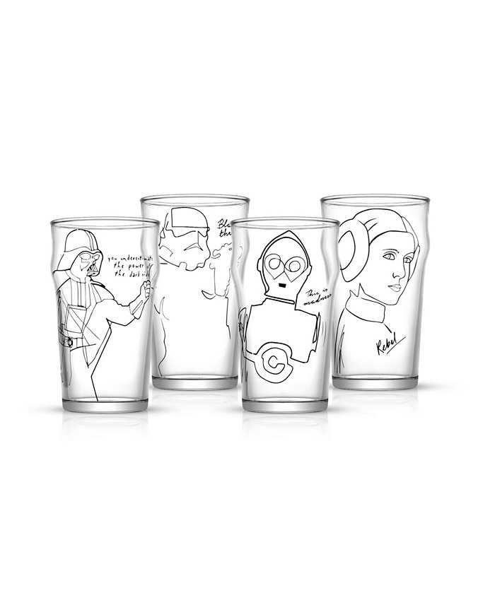 JoyJolt Star Wars Striking Sketch Characters Collection Print 19.2 Oz Glasses Set 4 Pieces