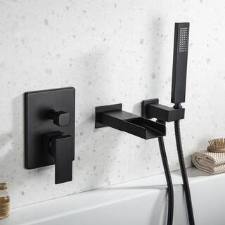 GIVING TREE Single-Handle 2-Spray Waterfall Tub and Shower Faucet with Hand Shower in Matte Black (Valve Included) XLHDMMTM0046