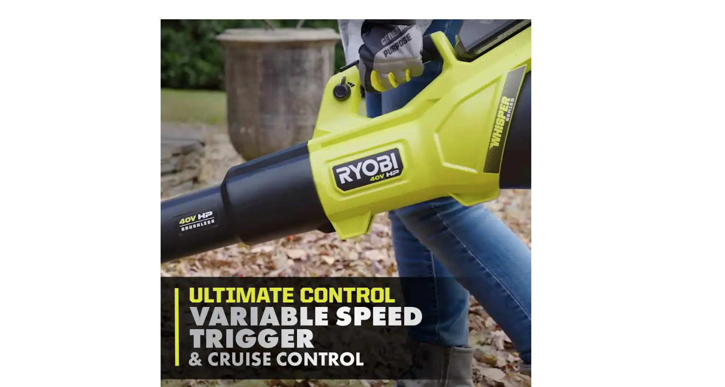 RYOBI RY404130VNM 40V HP Brushless Whisper Series 155 MPH 600 CFM Cordless Battery Leaf Blower with 4.0 Ah Battery and Charger