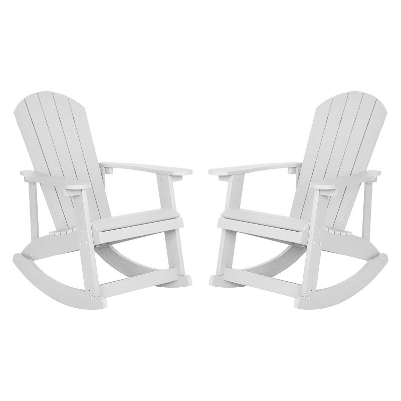 Merrick Lane Set of 2 Atlantic All-Weather Polyresin Adirondack Rocking Chair with Vertical Slats in Black