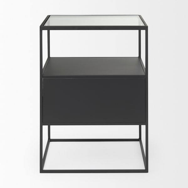 Samson Matte Black Iron w/ Glass Top Side Table - 15.7