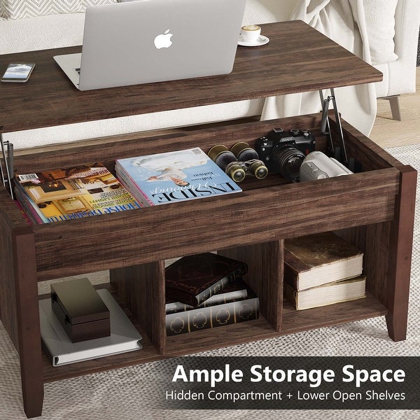 Lift Top Coffee Table with Hidden Storage Compartment and Shelf