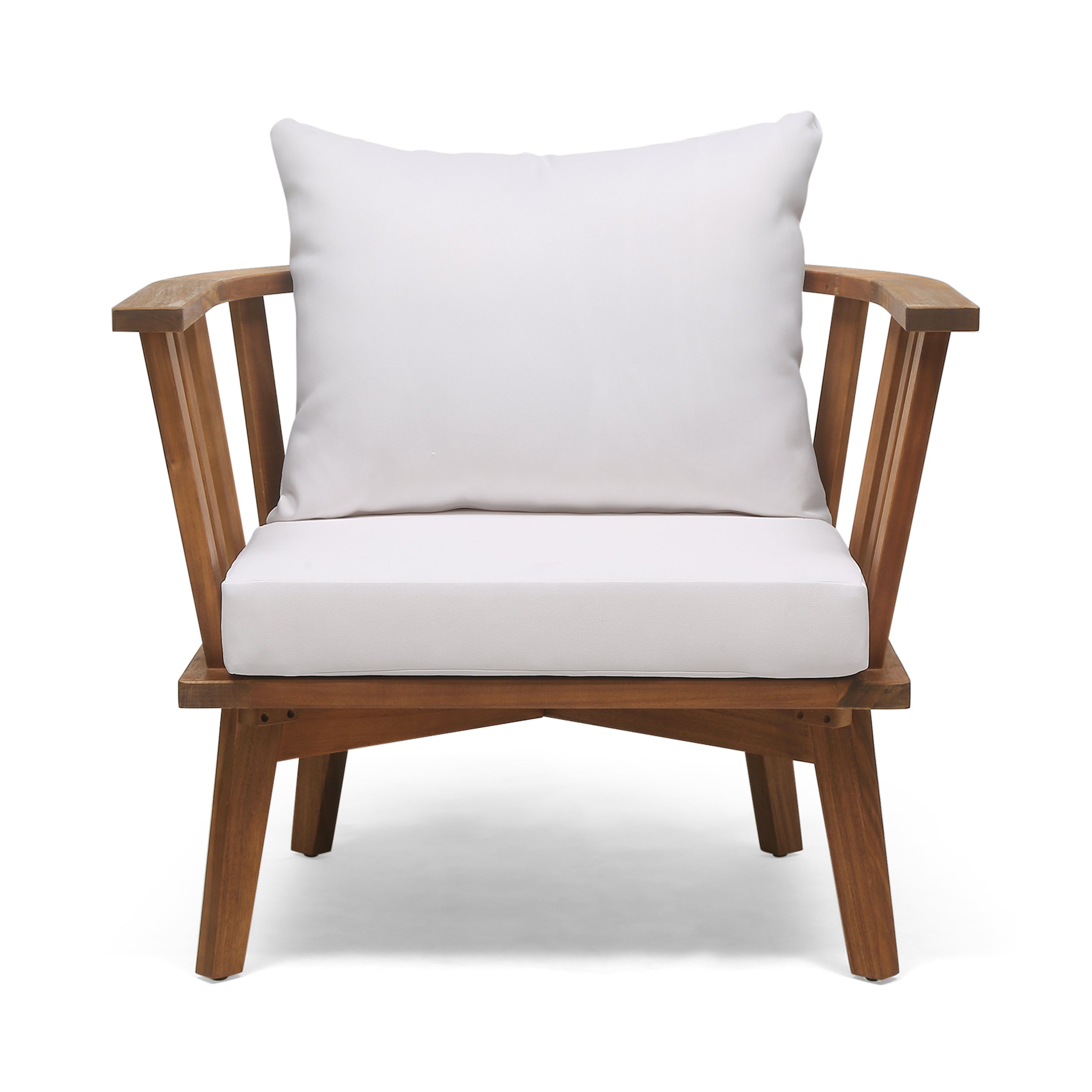 Dean Outdoor Wooden Club Chair with Cushions (Set of 2), White and Teak Finish