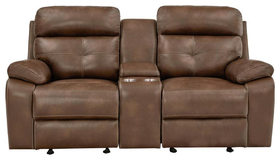 Damiano Button Tufted Glider Loveseat Tri Tone Brown   Contemporary   Loveseats   by Simple Relax  Houzz