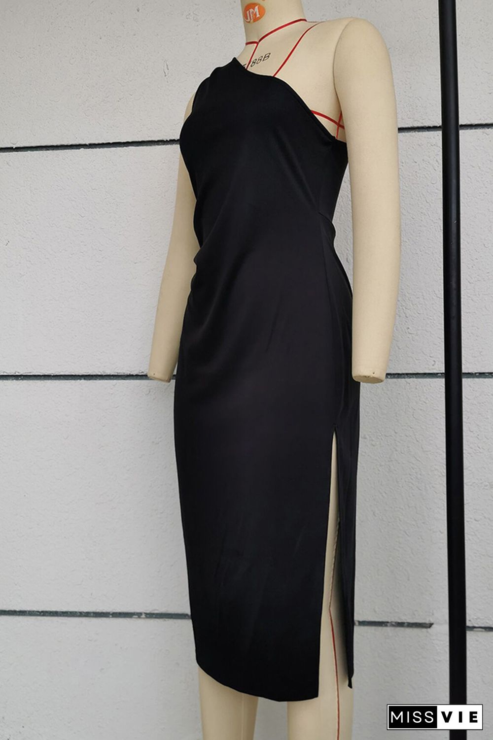 Plain One Shoulder Split Bodycon Dress Wholesale