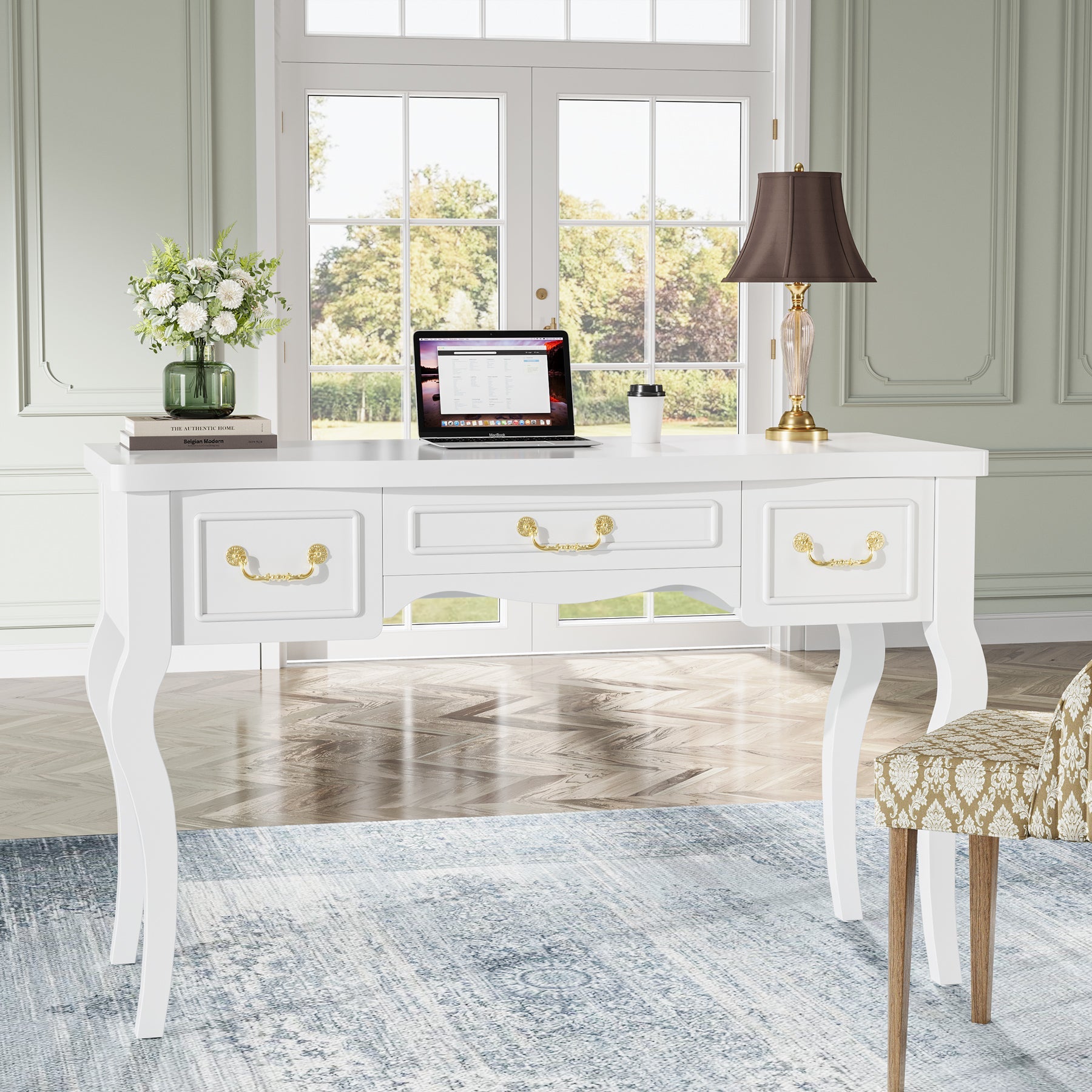 47-Inch Computer Desk, Vintage Writing Desk with 3 Drawers