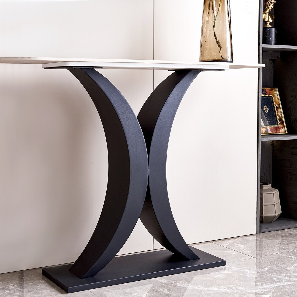 Black Modern Sintered Stone Console Table  Unique Design  Versatile Use