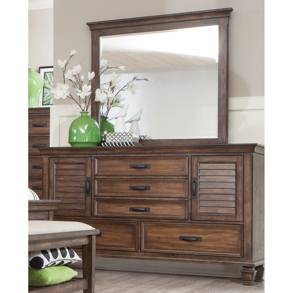 Clemence Burnished Oak and Beige 6 piece Panel Bedroom Set