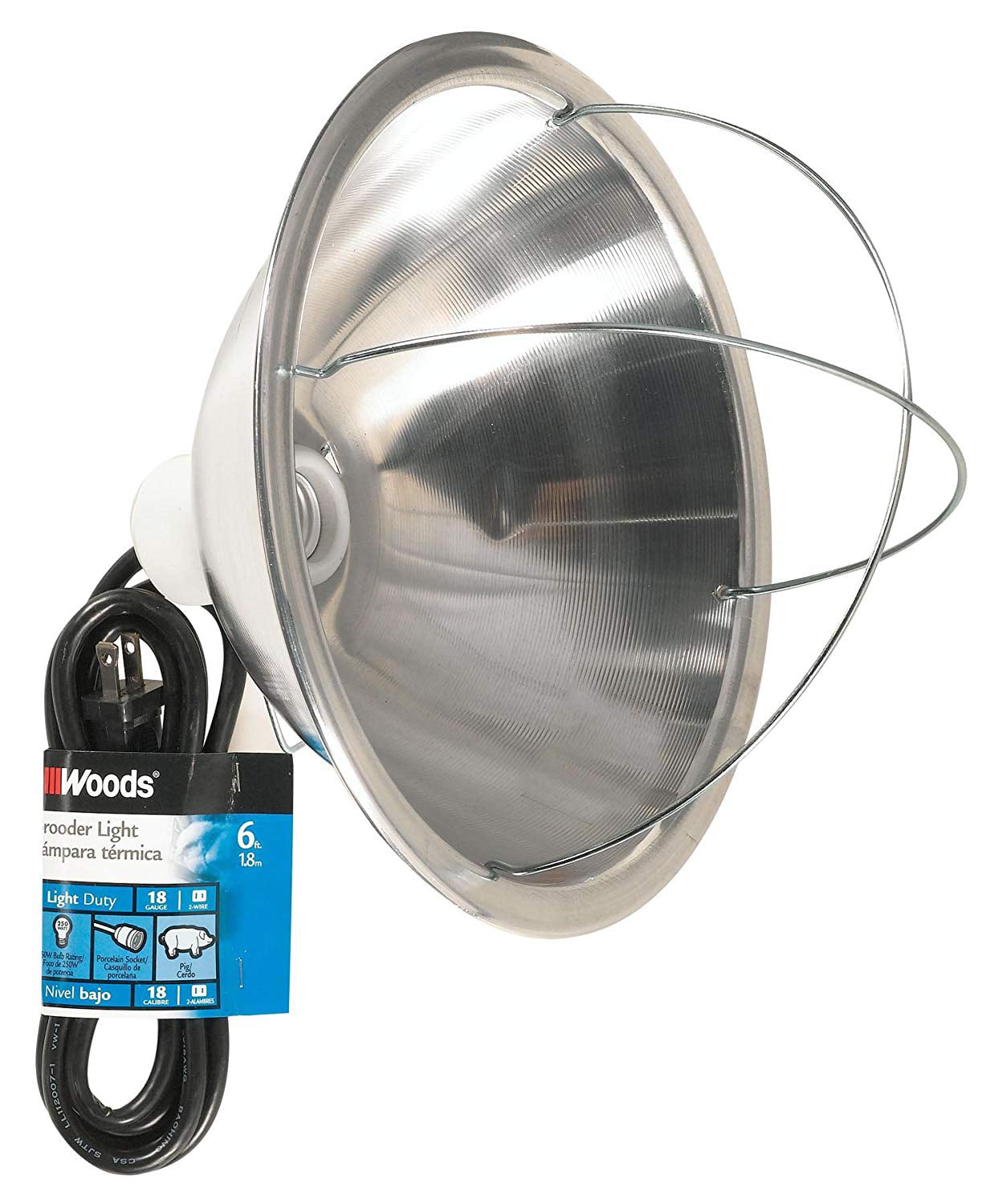 Woods 0165 Brooder Lamp with Bulb Guard，10.5 Inch Reflector and 6 Foot Cord (250 Watt， 18/2 SJTW)