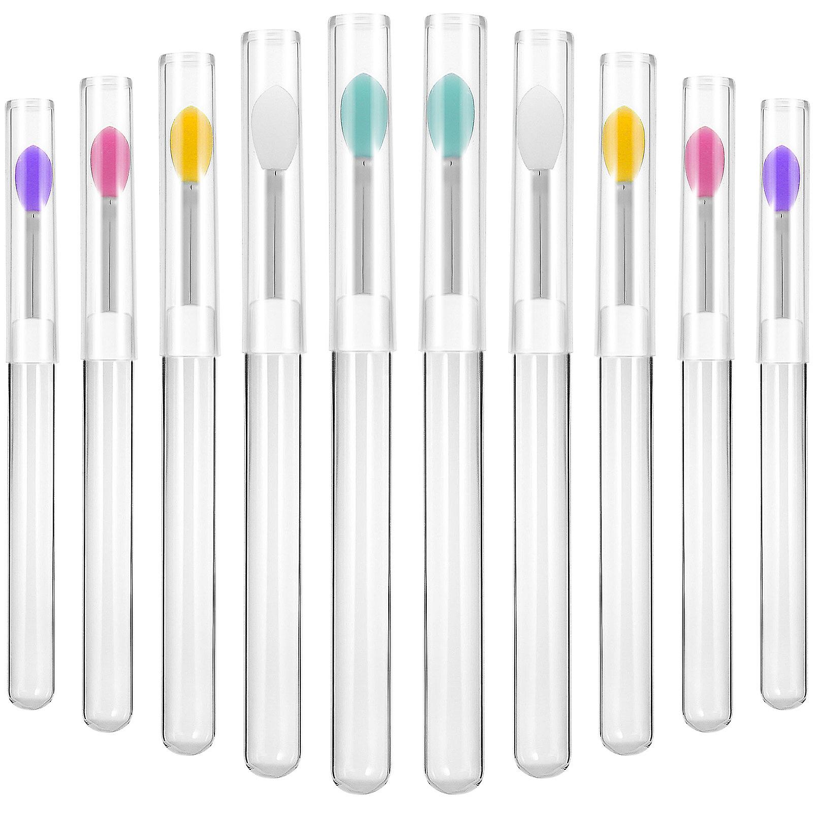 10 Pcs Lip Brushes Silicone Lip Applicator Brushes Reusable Lip Mask Applicators With Lids