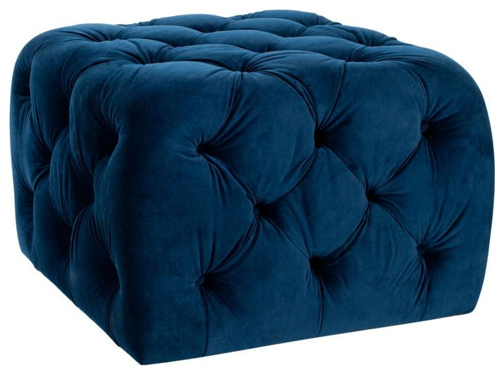 Wayne Tufted Ottoman Navy   Contemporary   Footstools And Ottomans   by Peachtree Fine Furniture  Houzz