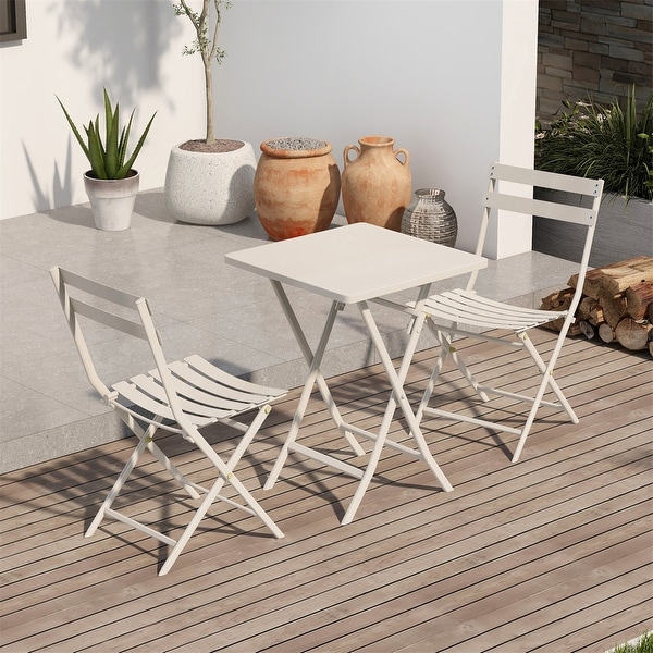 3 Piece Foldable Outdoor Metal Bistro Set with Square Table and Chairs