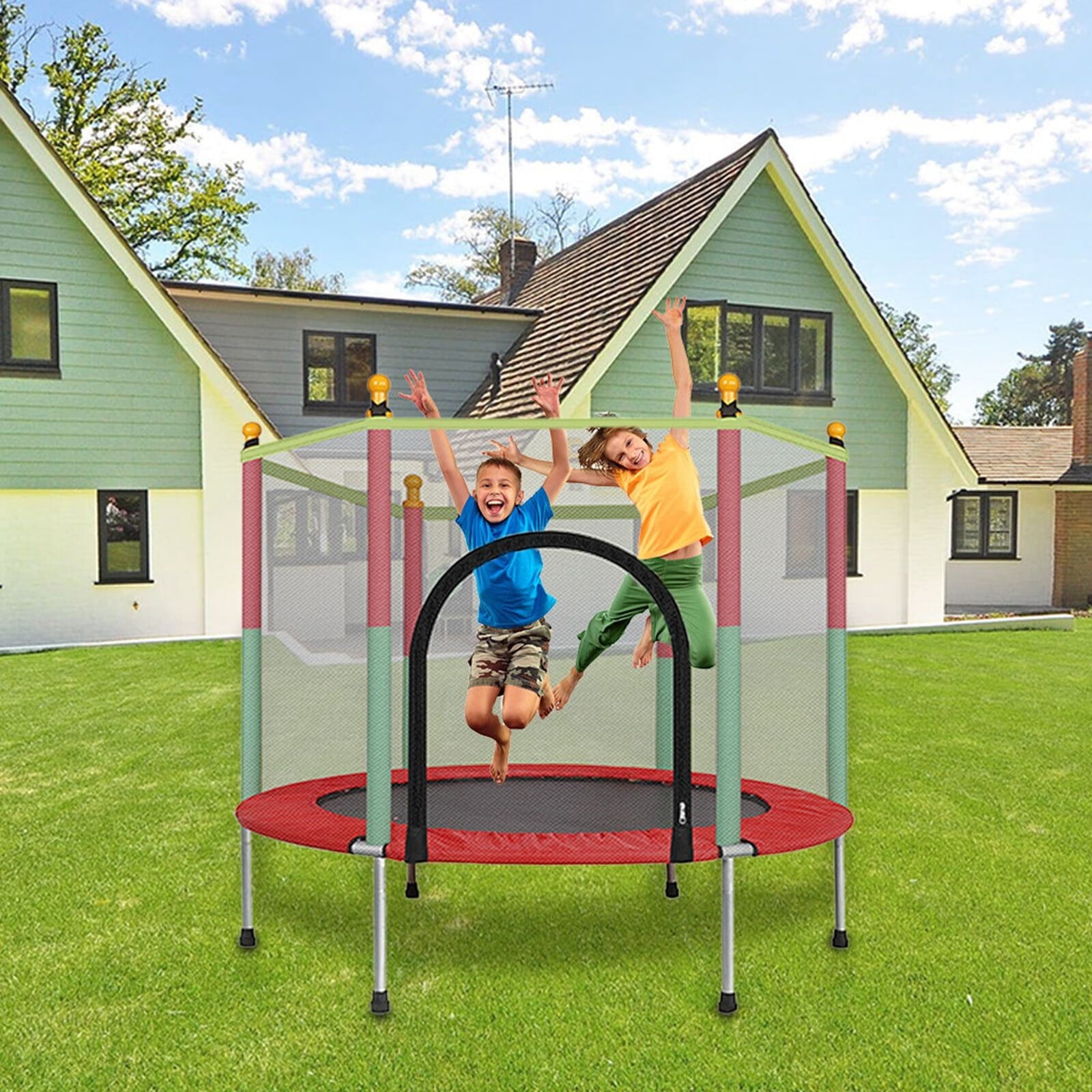 Kids Trampoline with Enclosure Net - 5FT Trampoline for Toddlers Indoor and Outdoor - Parent-Child Interactive