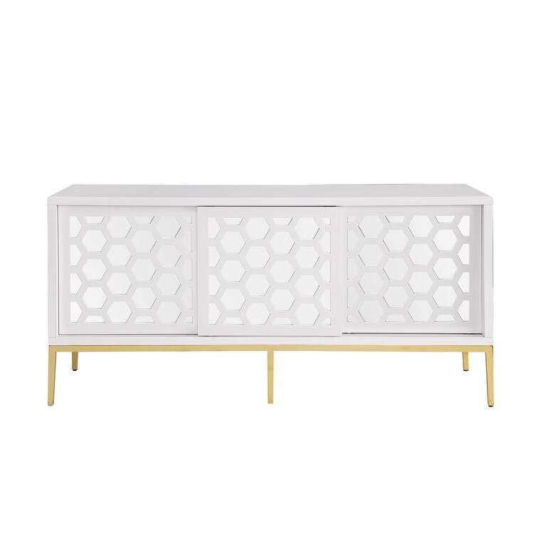 Best Master Furniture Meridian 64 Inch White Lacquered Sideboard with Gold Trim