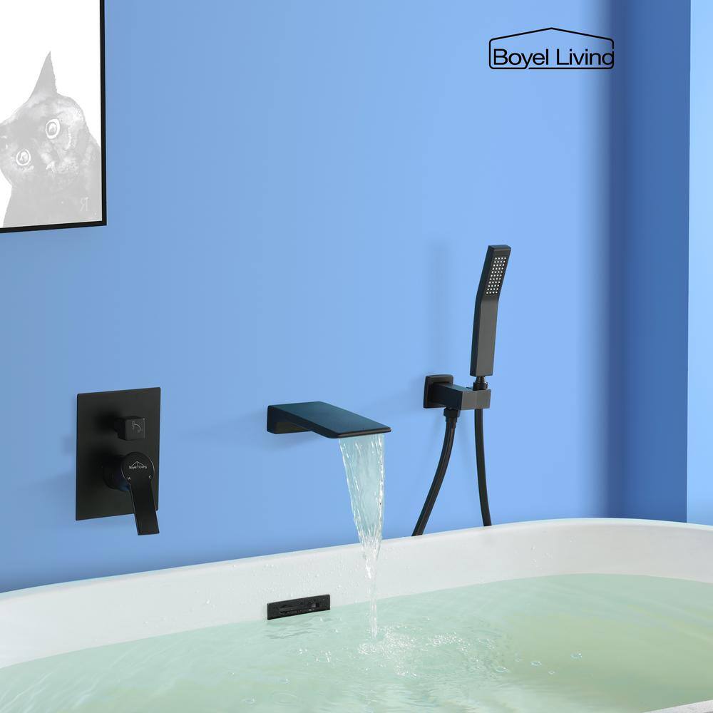 Boyel Living Single-Handle Wall Mount Roman Tub Faucet with Hand Shower in Matte Black SMD-88020B