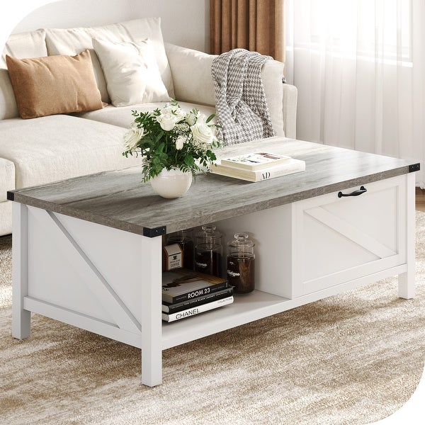 Rectangle Farmhouse 4 Legs Coffee Table with Storage