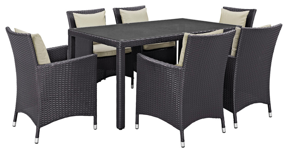 Convene 7 Piece Outdoor Wicker Rattan Dining Set   Tropical   Outdoor Dining Sets   by ShopLadder  Houzz