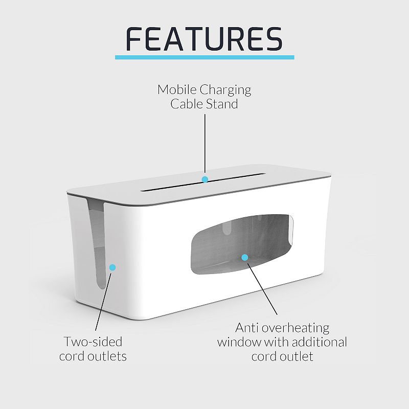 Zbrands // Large Cable Management Box With Cooling Window， Hide Cords， Power Strips (white)