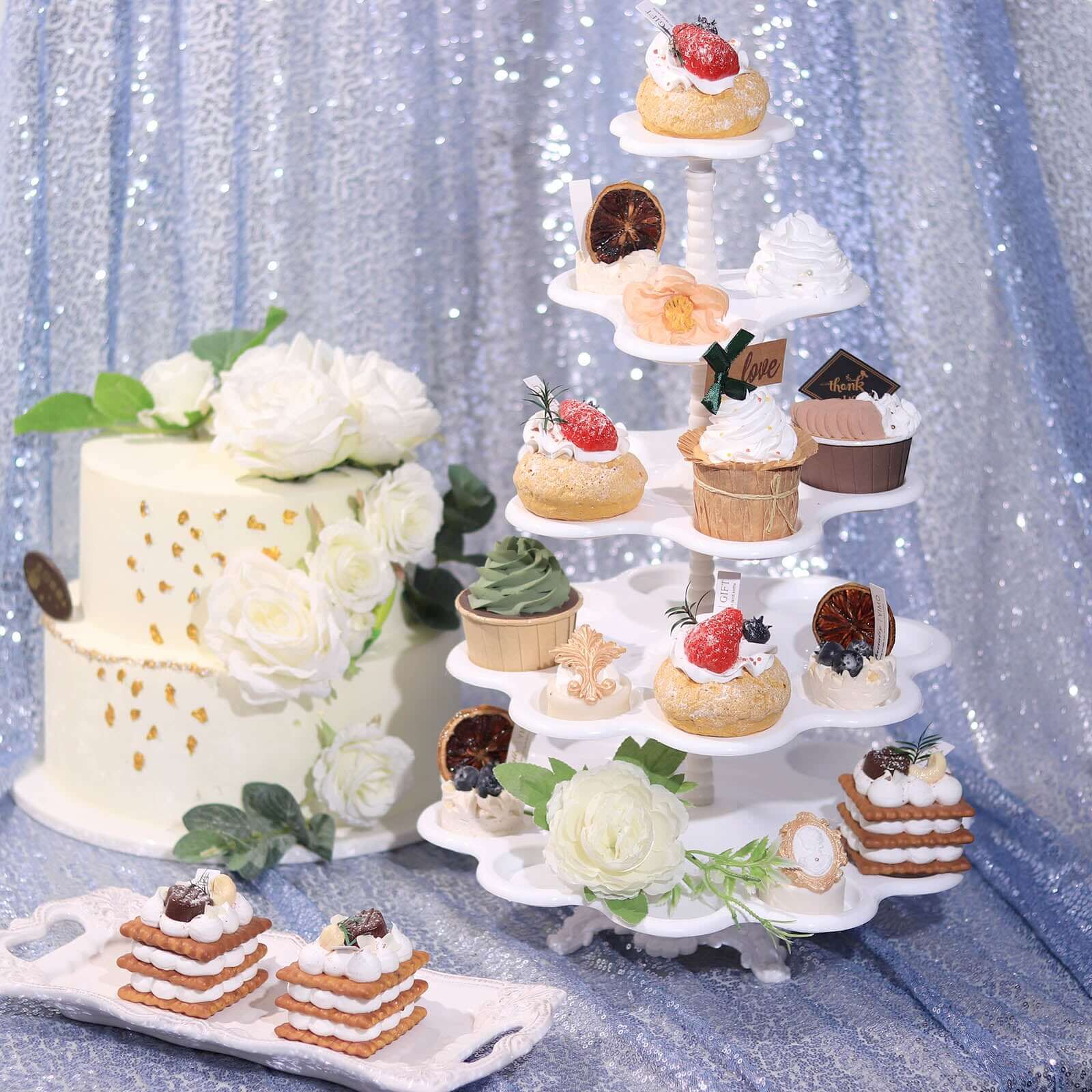 5-Tier Scallop Edge 27-Cupcake Holder Stand, Dessert Display Tower 18